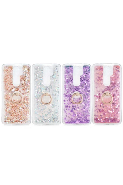 CEPCASE Xiaomi Redmi Note 8 Pro Kılıf Yüzük Standlı Sıvılı Simli Pullu Renkli Desenli Silikon Kapak - 3