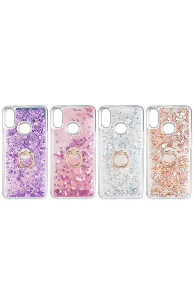 CEPCASE    Samsung Galaxy A10s Kılıf Yüzük Standlı Sıvılı Simli Pullu Renkli Desenli Silikon Kapak - Resim 3