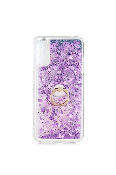 CEPCASE    Samsung Galaxy A70 Kılıf Yüzük Standlı Sıvılı Simli Pullu Renkli Desenli Silikon Kapak
