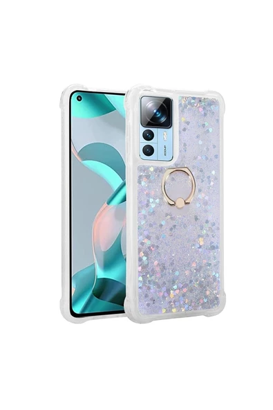 CEPCASE    Xiaomi Mi 12t Pro Kılıf Yüzük Standlı Sıvılı Simli Pullu Renkli Desenli Silikon Kapak ürün görseli 1