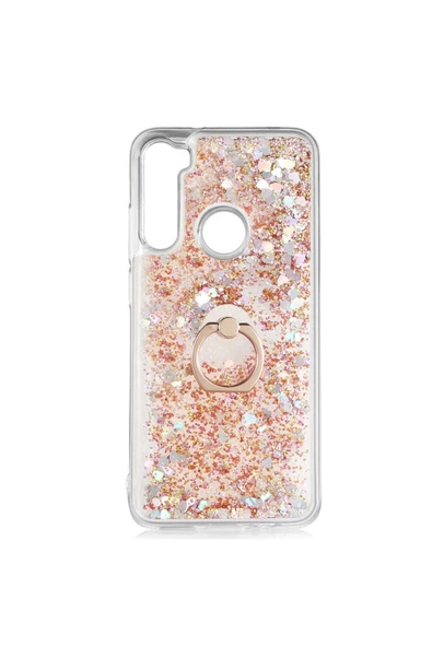 CEPCASE    Xiaomi Redmi Note 8 Kılıf Yüzük Standlı Sıvılı Simli Pullu Renkli Desenli Silikon Kapak