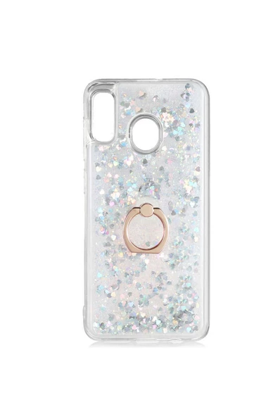 CEPCASE    Samsung Galaxy A20 Kılıf Yüzük Standlı Sıvılı Simli Pullu Renkli Desenli Silikon Kapak ürün görseli