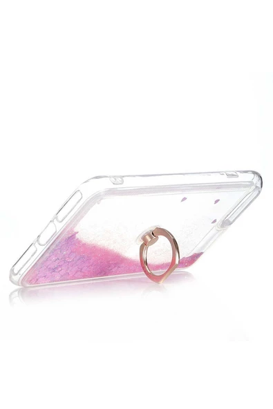 CEPCASE    Iphone 8 Plus Kılıf Yüzük Standlı Sıvılı Simli Pullu Renkli Desenli Silikon Kapak - Resim 4