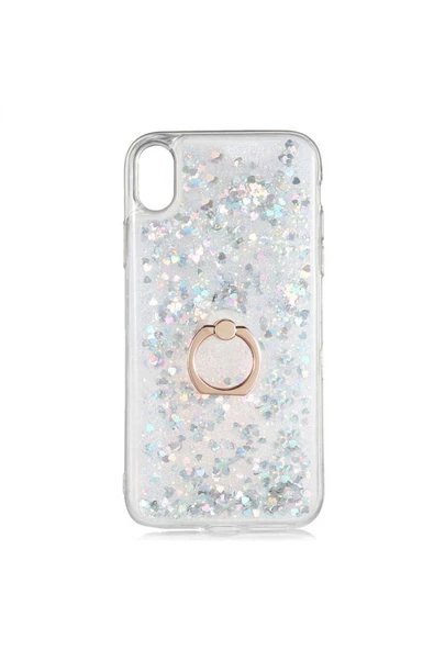 CEPCASE    Iphone Xs Max 6.5 Kılıf Yüzük Standlı Sıvılı Simli Pullu Renkli Desenli Silikon Kapak ürün görseli