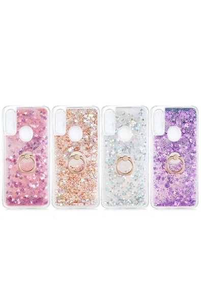 CEPCASE    Oppo A31 Kılıf Yüzük Standlı Sıvılı Simli Pullu Renkli Desenli Silikon Kapak - Resim 3