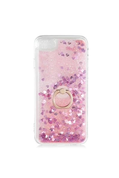 CEPCASE    Iphone 8 Kılıf Yüzük Standlı Sıvılı Simli Pullu Renkli Desenli Silikon Kapak - Resim 2