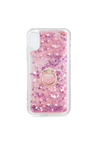 CEPCASE Iphone X Kılıf Yüzük Standlı Sıvılı Simli Pullu Renkli Desenli Silikon Kapak ürün görseli