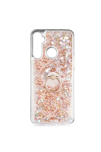 CEPCASE    Realme 5i Kılıf Yüzük Standlı Sıvılı Simli Pullu Renkli Desenli Silikon Kapak ürün görseli