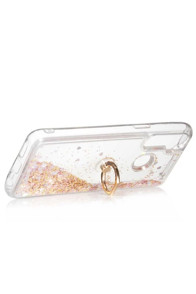 CEPCASE    Realme 5i Kılıf Yüzük Standlı Sıvılı Simli Pullu Renkli Desenli Silikon Kapak - Resim 3