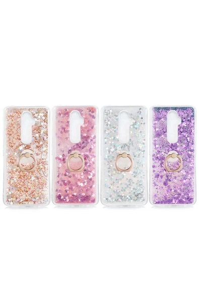 CEPCASE    Oppo Reno 2z Kılıf Yüzük Standlı Sıvılı Simli Pullu Renkli Desenli Silikon Kapak - Resim 3