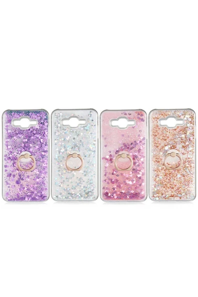 CEPCASE    Samsung Galaxy J7 Kılıf Yüzük Standlı Sıvılı Simli Pullu Renkli Desenli Silikon Kapak - Resim 3