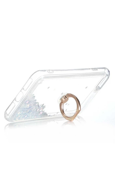 CEPCASE    Iphone Se 2020 Kılıf Yüzük Standlı Sıvılı Simli Pullu Renkli Desenli Silikon Kapak - Resim 4