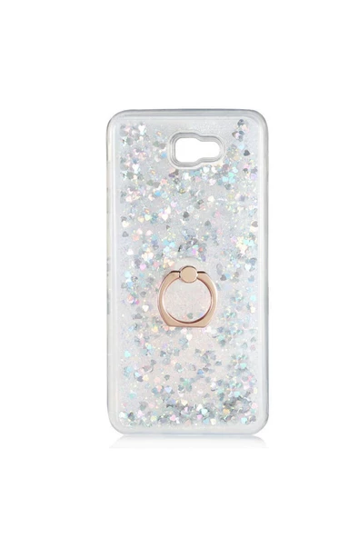 CEPCASE    Samsung Galaxy J7 Prime Kılıf Yüzük Standlı Sıvılı Simli Pullu Renkli Desenli Silikon Kapak ürün görseli