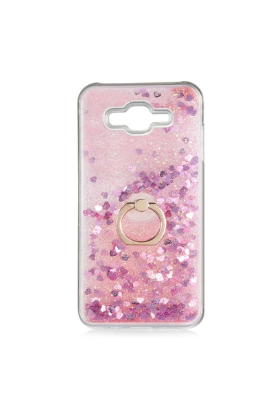 CEPCASE    Samsung Galaxy J7 Kılıf Yüzük Standlı Sıvılı Simli Pullu Renkli Desenli Silikon Kapak - Resim 2