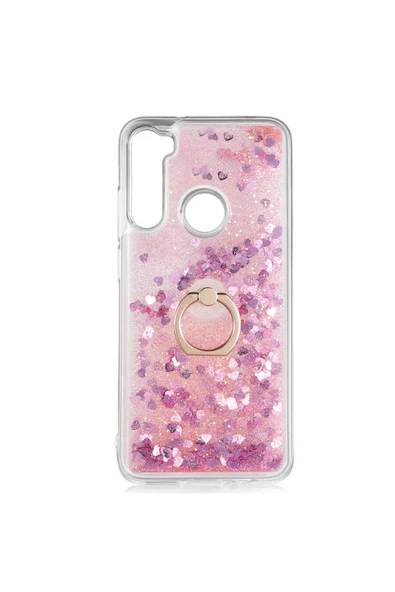 CEPCASE    Xiaomi Redmi Note 8 Kılıf Yüzük Standlı Sıvılı Simli Pullu Renkli Desenli Silikon Kapak