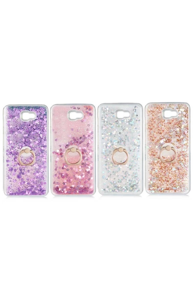 CEPCASE    Samsung Galaxy J7 Prime Kılıf Yüzük Standlı Sıvılı Simli Pullu Renkli Desenli Silikon Kapak - Resim 3