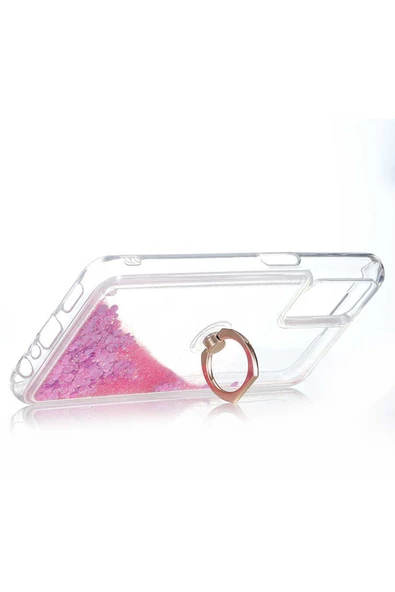 CEPCASE    Oppo A92 Kılıf Yüzük Standlı Sıvılı Simli Pullu Renkli Desenli Silikon Kapak - Resim 4