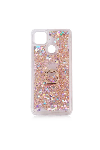 CEPCASE    Xiaomi Redmi 9c Kılıf Yüzük Standlı Sıvılı Simli Pullu Renkli Desenli Silikon Kapak ürün görseli