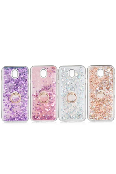 CEPCASE    Samsung Galaxy J730 Pro Kılıf Yüzük Standlı Sıvılı Simli Pullu Renkli Desenli Silikon Kapak - Resim 3