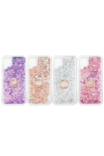 CEPCASE    Huawei P40 Lite Kılıf Yüzük Standlı Sıvılı Simli Pullu Renkli Desenli Silikon Kapak - Resim 3