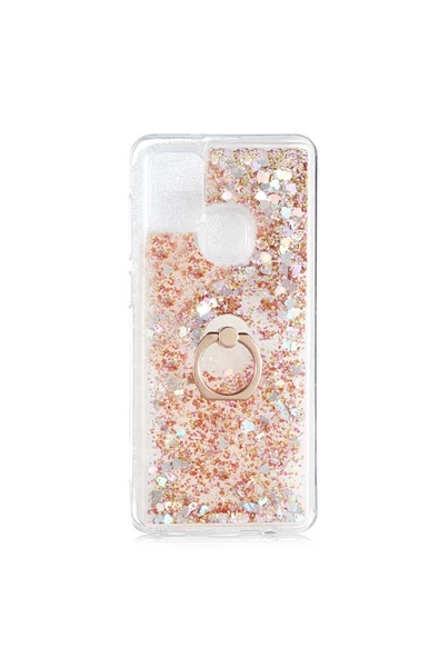 CEPCASE    Samsung Galaxy A21s Kılıf Yüzük Standlı Sıvılı Simli Pullu Renkli Desenli Silikon Kapak