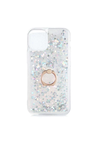 CEPCASE    Iphone 12 Mini Kılıf Yüzük Standlı Sıvılı Simli Pullu Renkli Desenli Silikon Kapak - Resim 2