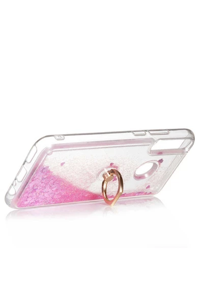 CEPCASE    Huawei P40 Lite E Kılıf Yüzük Standlı Sıvılı Simli Pullu Renkli Desenli Silikon Kapak - Resim 4