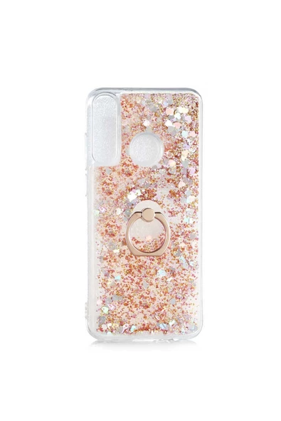 CEPCASE    Huawei Y6p Kılıf Yüzük Standlı Sıvılı Simli Pullu Renkli Desenli Silikon Kapak - Resim 2