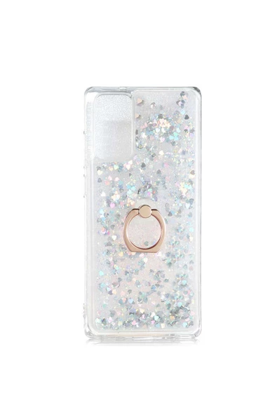 CEPCASE    Xiaomi Redmi 9t Kılıf Yüzük Standlı Sıvılı Simli Pullu Renkli Desenli Silikon Kapak