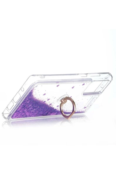 CEPCASE    Xiaomi Redmi 9t Kılıf Yüzük Standlı Sıvılı Simli Pullu Renkli Desenli Silikon Kapak - Resim 4