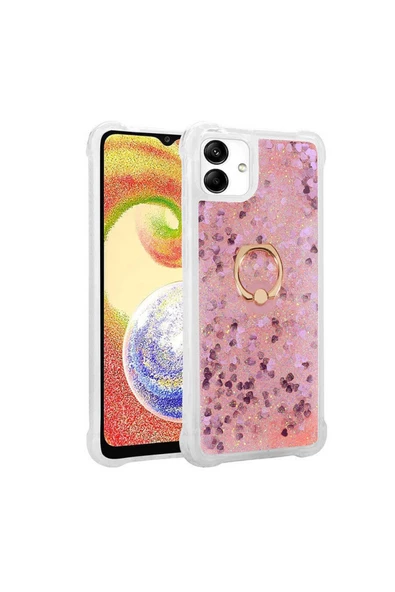 CEPCASE    Samsung Galaxy A04 Kılıf Yüzük Standlı Sıvılı Simli Pullu Renkli Desenli Silikon Kapak ürün görseli