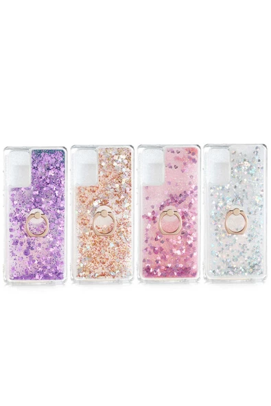 CEPCASE    Xiaomi Redmi Note 9 4g Kılıf Yüzük Standlı Sıvılı Simli Pullu Renkli Desenli Silikon Kapak - Resim 3