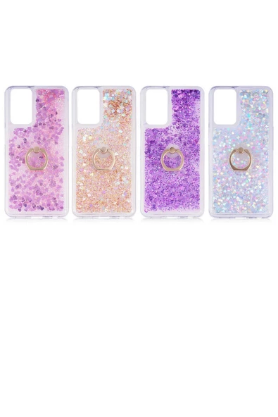 CEPCASE    Samsung Galaxy M52 Kılıf Yüzük Standlı Sıvılı Simli Pullu Renkli Desenli Silikon Kapak - 4
