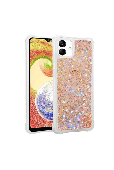CEPCASE    Samsung Galaxy A04 Kılıf Yüzük Standlı Sıvılı Simli Pullu Renkli Desenli Silikon Kapak ürün görseli