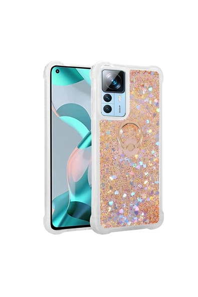 CEPCASE    Xiaomi Mi 12t Kılıf Yüzük Standlı Sıvılı Simli Pullu Renkli Desenli Silikon Kapak - Resim 2