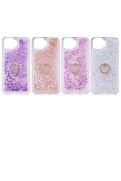 CEPCASE    Oppo A73 Kılıf Yüzük Standlı Sıvılı Simli Pullu Renkli Desenli Silikon Kapak - Resim 4