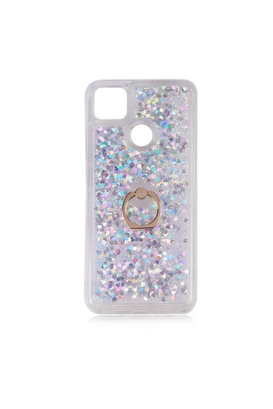 CEPCASE    Xiaomi Redmi 9c Kılıf Yüzük Standlı Sıvılı Simli Pullu Renkli Desenli Silikon Kapak ürün görseli