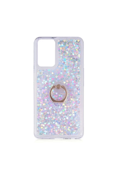 CEPCASE    Samsung Galaxy M52 Kılıf Yüzük Standlı Sıvılı Simli Pullu Renkli Desenli Silikon Kapak ürün görseli