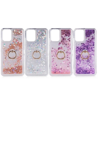 CEPCASE    Xiaomi Poco M5s Kılıf Yüzük Standlı Sıvılı Simli Pullu Renkli Desenli Silikon Kapak - Resim 3