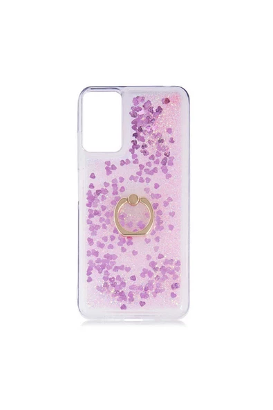 CEPCASE    Xiaomi Redmi Note 10 5g Kılıf Yüzük Standlı Sıvılı Simli Pullu Renkli Desenli Silikon Kapak ürün görseli