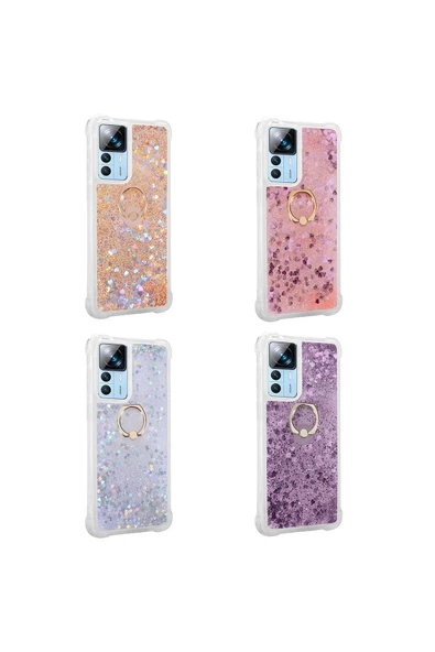 CEPCASE    Xiaomi Mi 12t Kılıf Yüzük Standlı Sıvılı Simli Pullu Renkli Desenli Silikon Kapak - 3