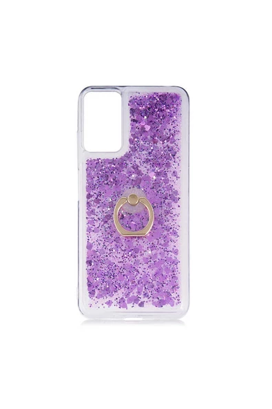 CEPCASE    Xiaomi Redmi Note 10 5g Kılıf Yüzük Standlı Sıvılı Simli Pullu Renkli Desenli Silikon Kapak ürün görseli