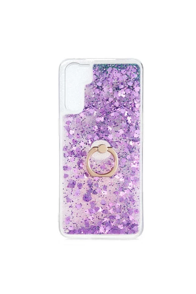 CEPCASE    Oppo A91 Kılıf Yüzük Standlı Sıvılı Simli Pullu Renkli Desenli Silikon Kapak ürün görseli