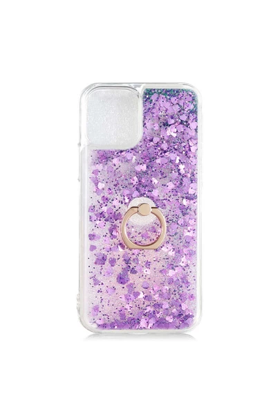 CEPCASE    Iphone 13 Kılıf Yüzük Standlı Sıvılı Simli Pullu Renkli Desenli Silikon Kapak