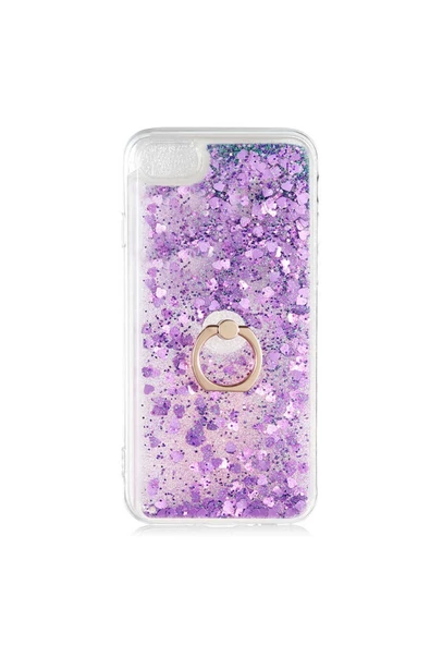 CEPCASE    Iphone Se 2022 Kılıf Yüzük Standlı Sıvılı Simli Pullu Renkli Desenli Silikon Kapak ürün görseli