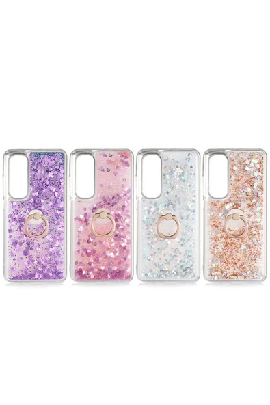 CEPCASE    Xiaomi Mi Note 10 Lite Kılıf Yüzük Standlı Sıvılı Simli Pullu Renkli Desenli Silikon Kapak - Resim 3