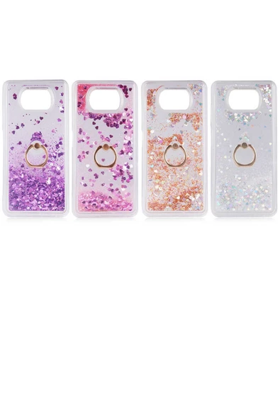 CEPCASE    Xiaomi Poco X3 Kılıf Yüzük Standlı Sıvılı Simli Pullu Renkli Desenli Silikon Kapak - Resim 3