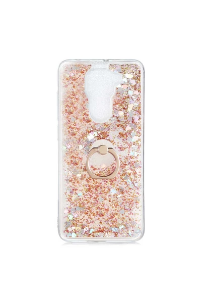 CEPCASE    Xiaomi Redmi Note 9 Kılıf Yüzük Standlı Sıvılı Simli Pullu Renkli Desenli Silikon Kapak ürün görseli