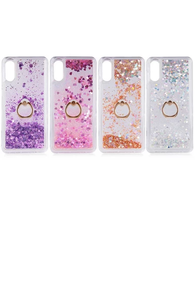 CEPCASE    Samsung Galaxy A02 Kılıf Yüzük Standlı Sıvılı Simli Pullu Renkli Desenli Silikon Kapak - Resim 3