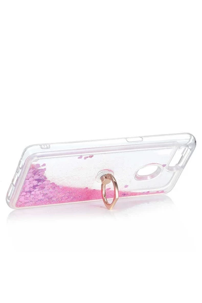 CEPCASE    Oppo Ax7 Kılıf Yüzük Standlı Sıvılı Simli Pullu Renkli Desenli Silikon Kapak - Resim 4